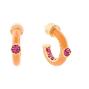 Kurt Geiger Orange Enamel Pink Stone Stone Inside Out Hoop Earrings